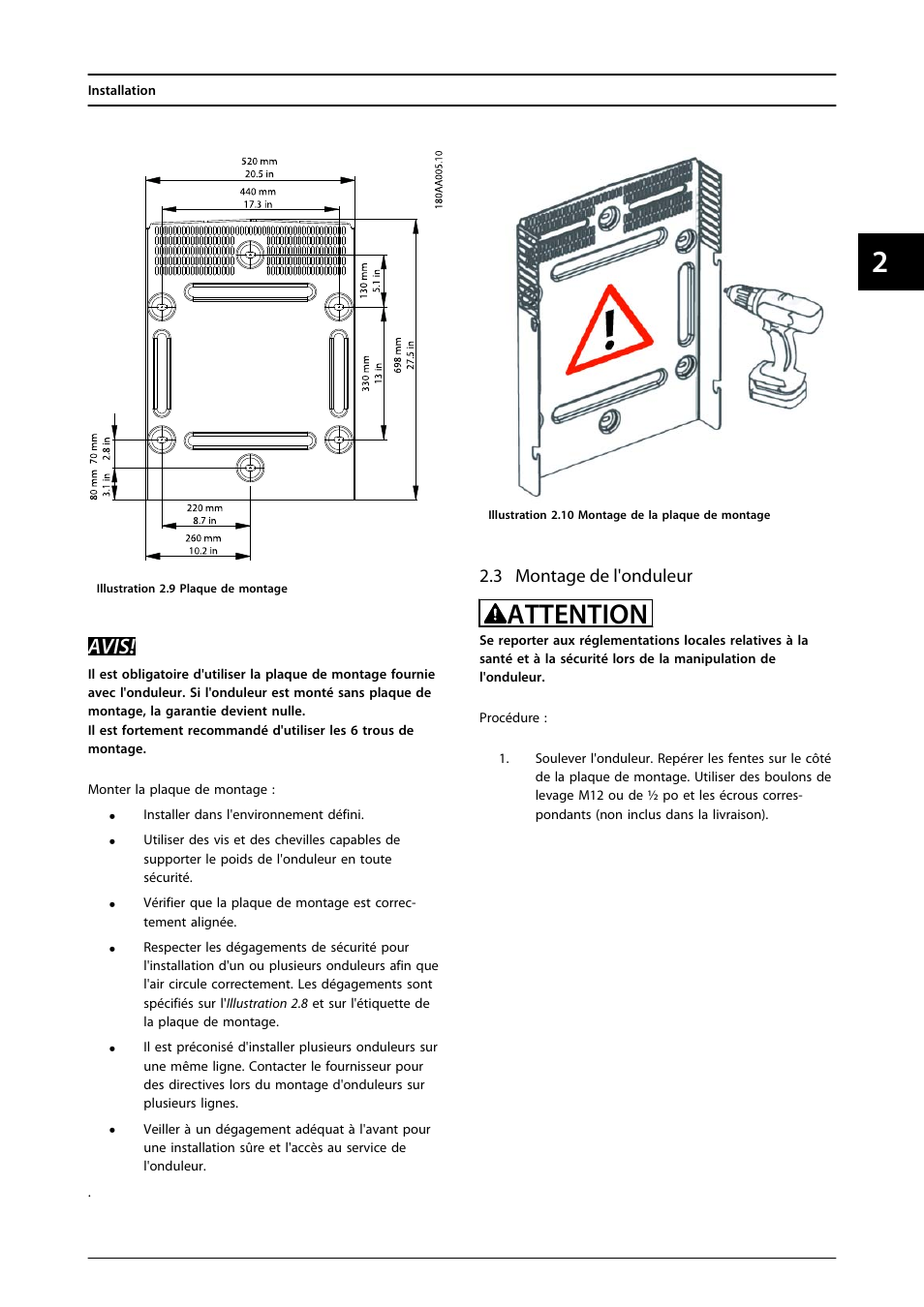3 montage de l'onduleur, Attention, Avis | SMA MLX Series User Manual | Page 88 / 153