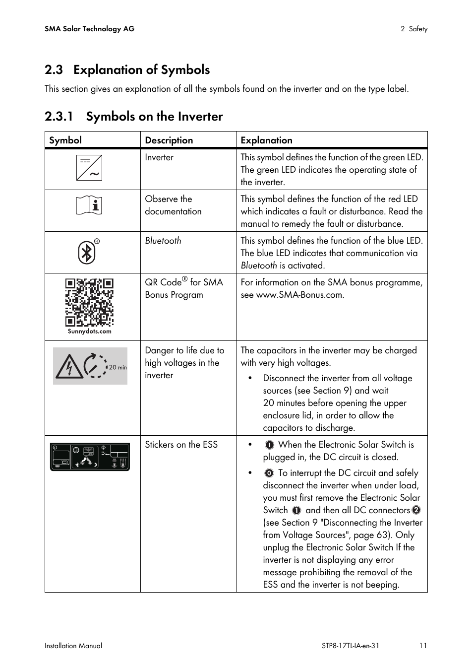 3 explanation of symbols, 1 symbols on the inverter | SMA STP 8000TL-10 User Manual | Page 11 / 128