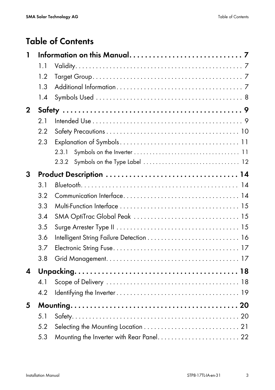 SMA STP 8000TL-10 User Manual | Page 3 / 128