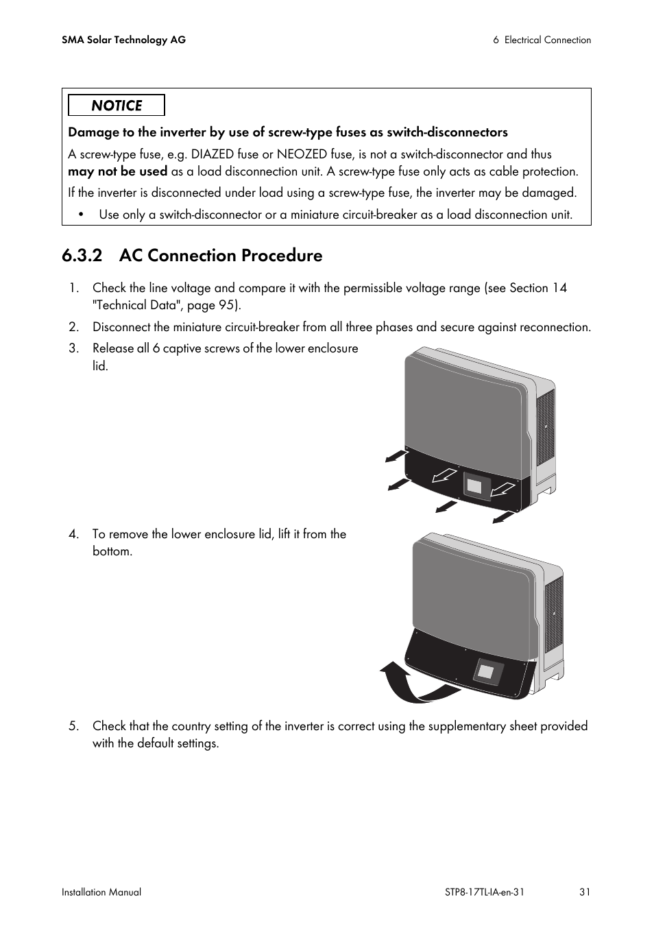 2 ac connection procedure | SMA STP 8000TL-10 User Manual | Page 31 / 128