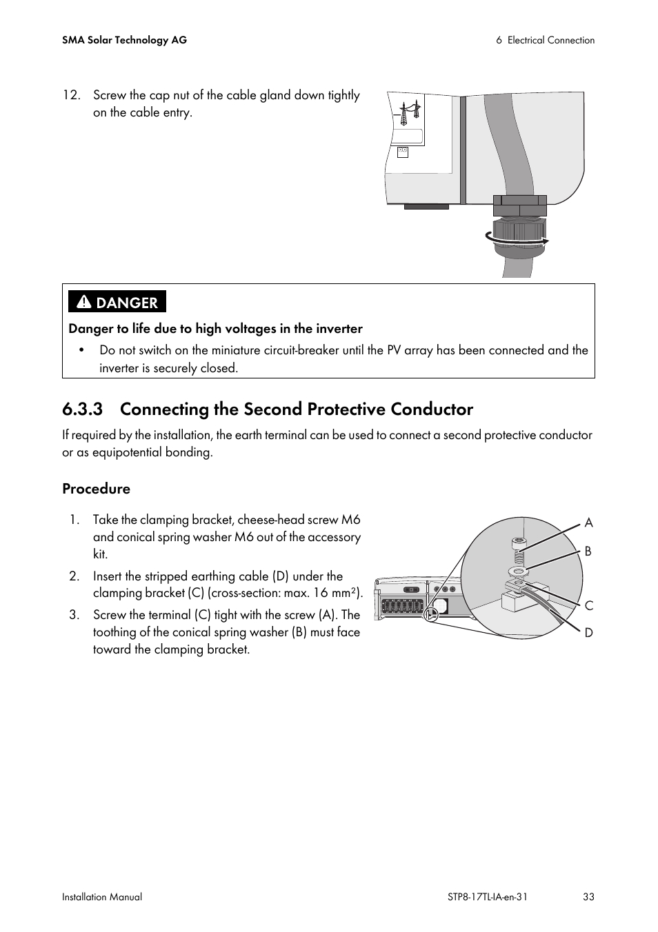 3 connecting the second protective conductor | SMA STP 8000TL-10 User Manual | Page 33 / 128