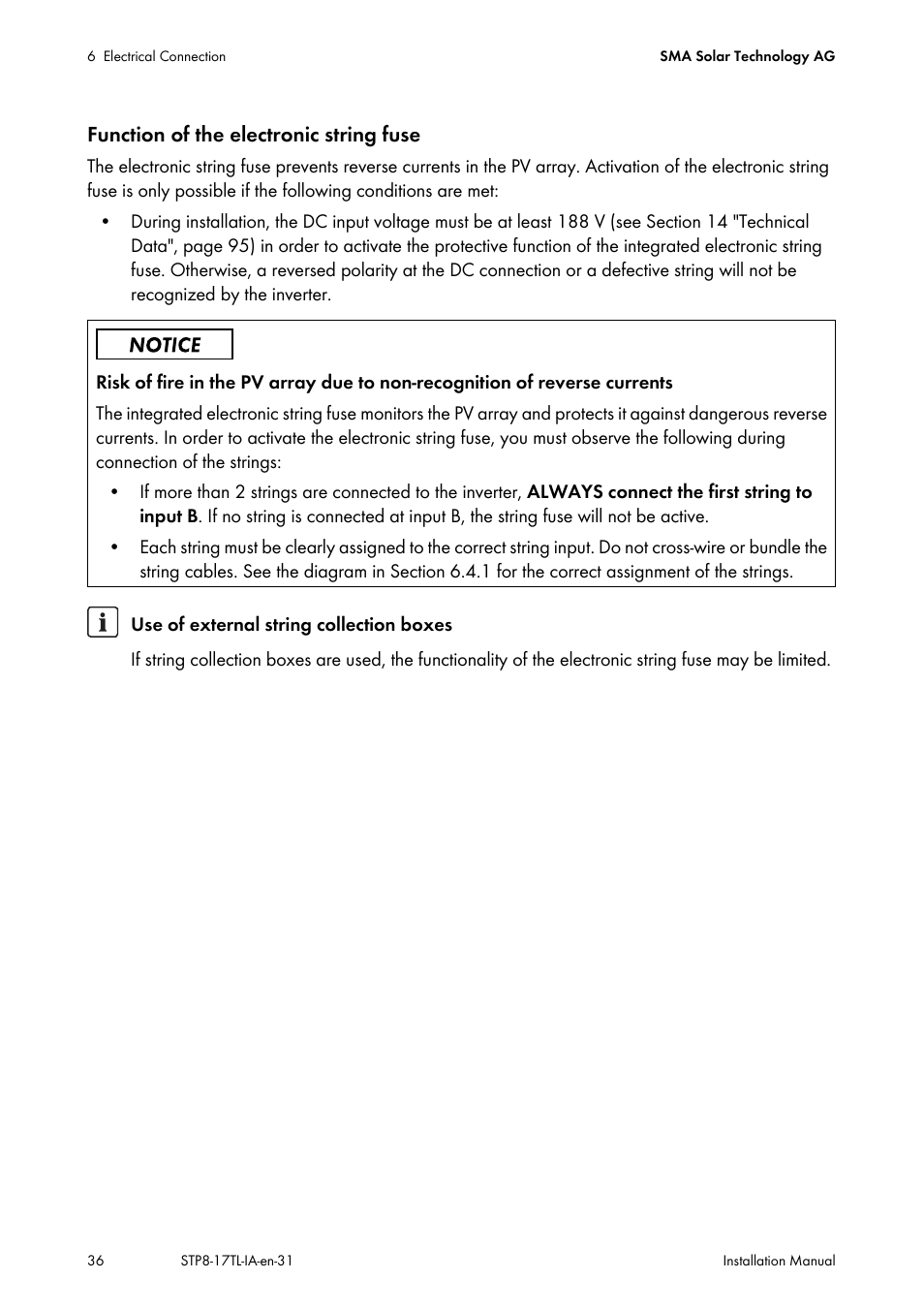 Function of the electronic string fuse | SMA STP 8000TL-10 User Manual | Page 36 / 128