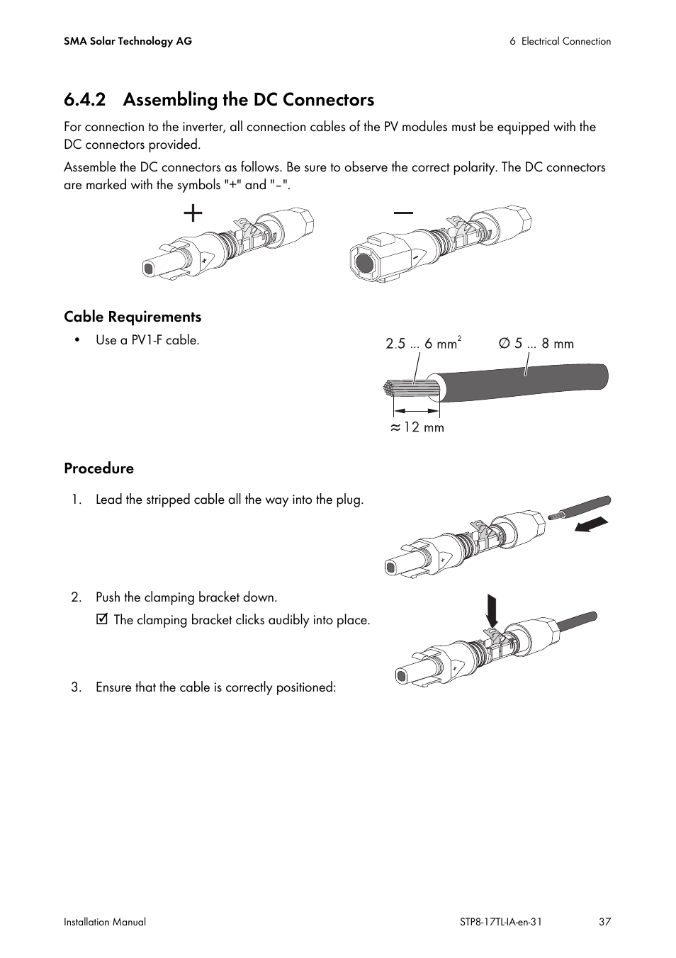 2 assembling the dc connectors | SMA STP 8000TL-10 User Manual | Page 37 / 128