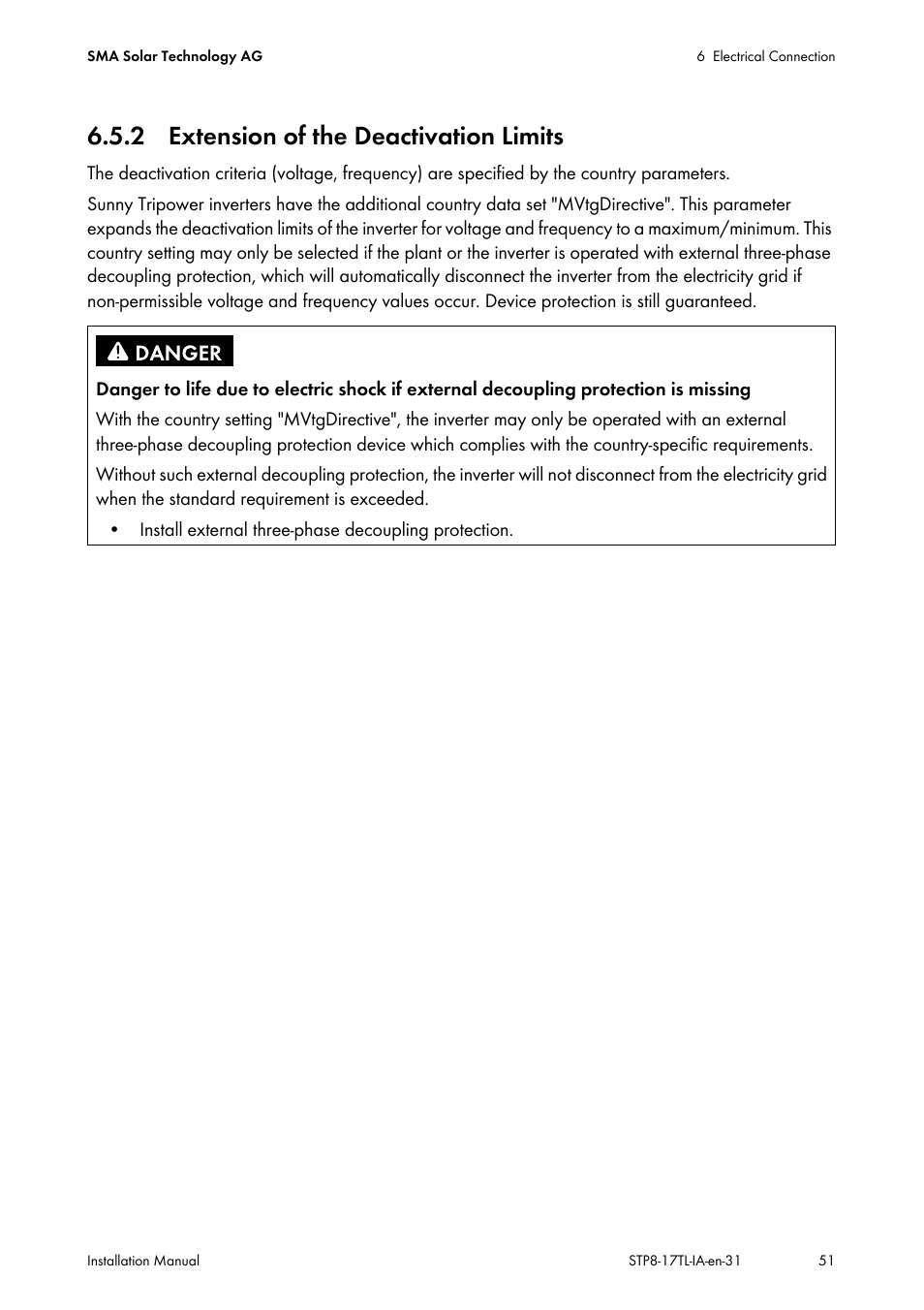 2 extension of the deactivation limits | SMA STP 8000TL-10 User Manual | Page 51 / 128