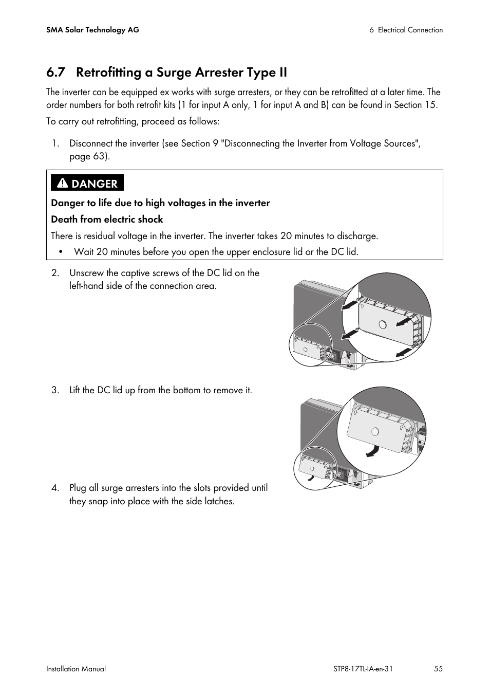 7 retrofitting a surge arrester type ii | SMA STP 8000TL-10 User Manual | Page 55 / 128