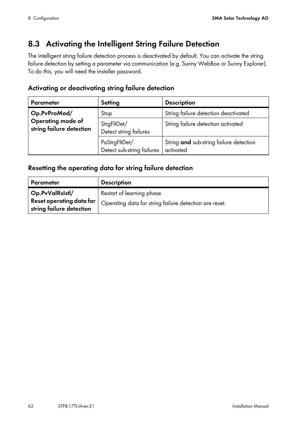 SMA STP 8000TL-10 User Manual | Page 62 / 128