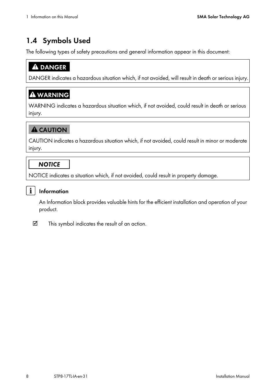 4 symbols used | SMA STP 8000TL-10 User Manual | Page 8 / 128