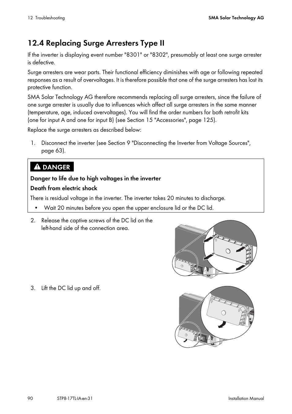 4 replacing surge arresters type ii | SMA STP 8000TL-10 User Manual | Page 90 / 128