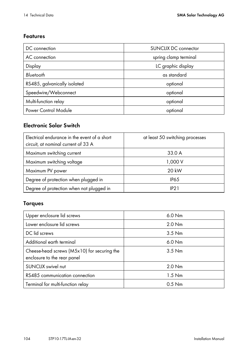 SMA STP 10000TL-10 Installation User Manual | Page 104 / 116