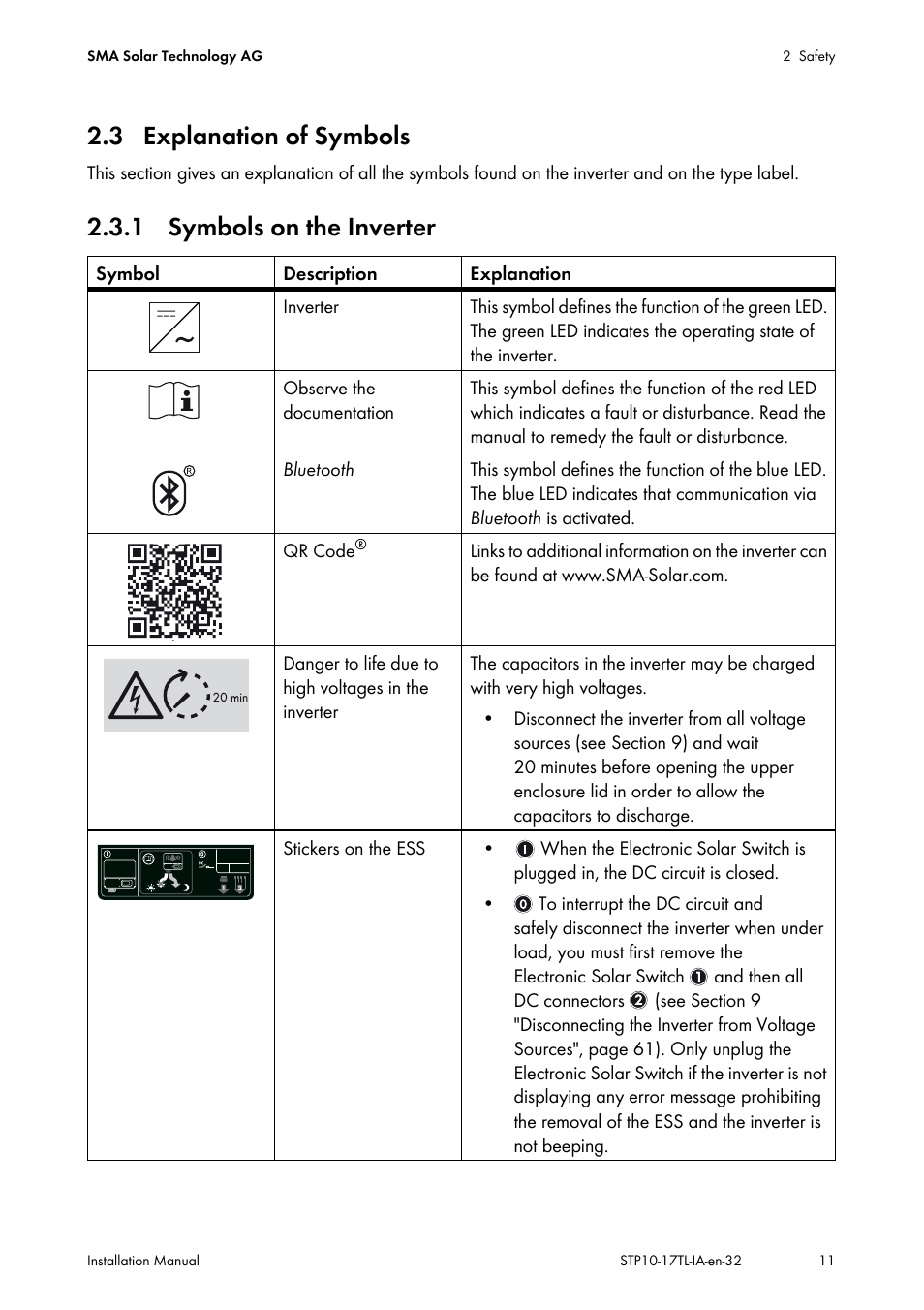 3 explanation of symbols, 1 symbols on the inverter | SMA STP 10000TL-10 Installation User Manual | Page 11 / 116