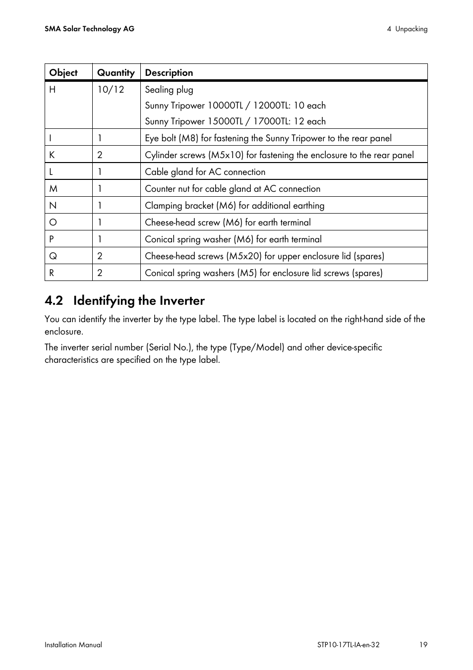 2 identifying the inverter | SMA STP 10000TL-10 Installation User Manual | Page 19 / 116