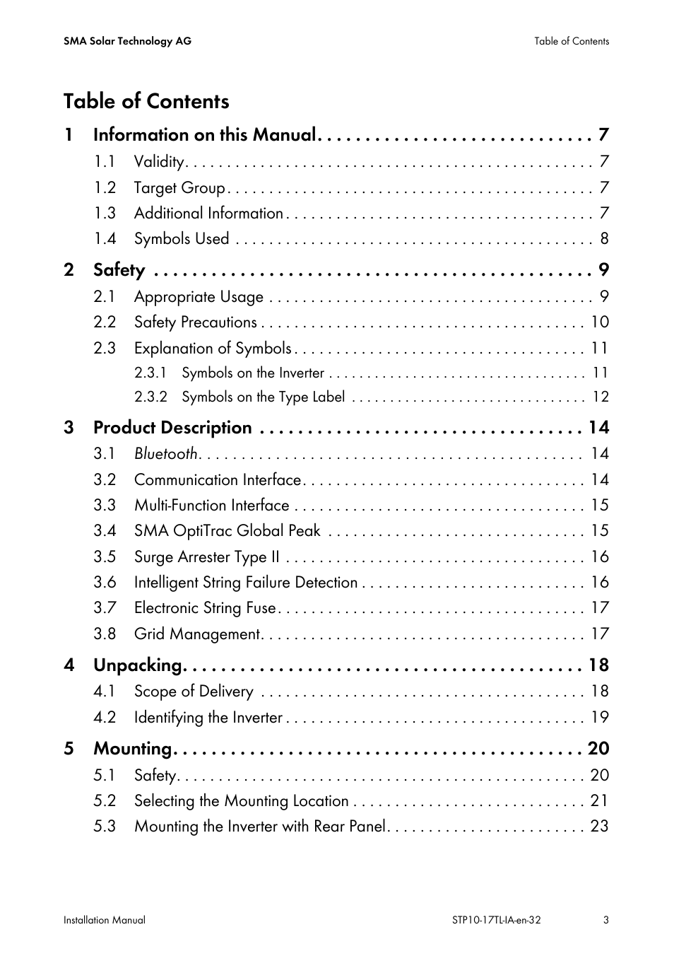 SMA STP 10000TL-10 Installation User Manual | Page 3 / 116