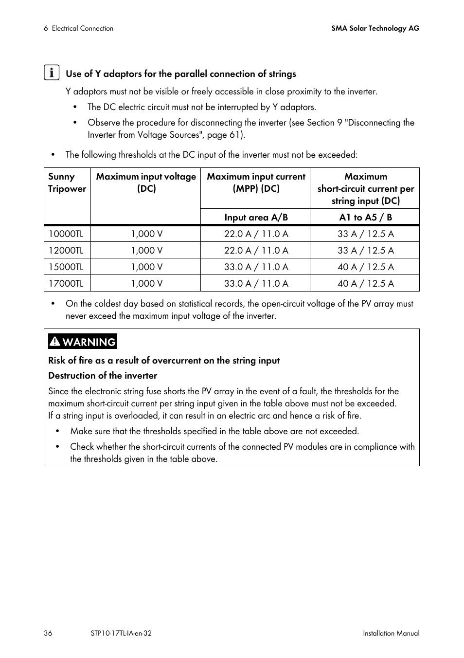 SMA STP 10000TL-10 Installation User Manual | Page 36 / 116