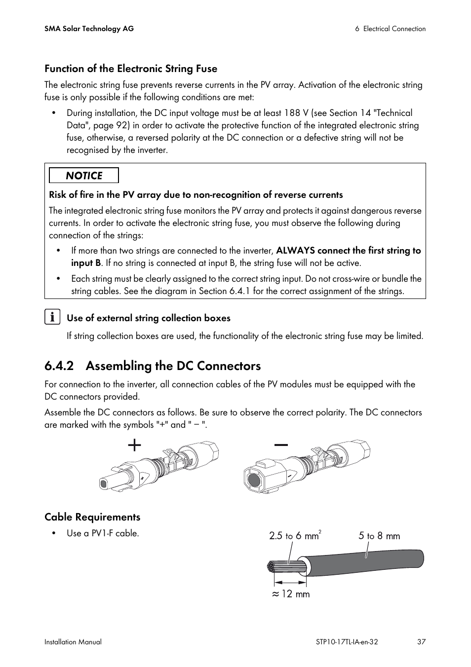 2 assembling the dc connectors | SMA STP 10000TL-10 Installation User Manual | Page 37 / 116