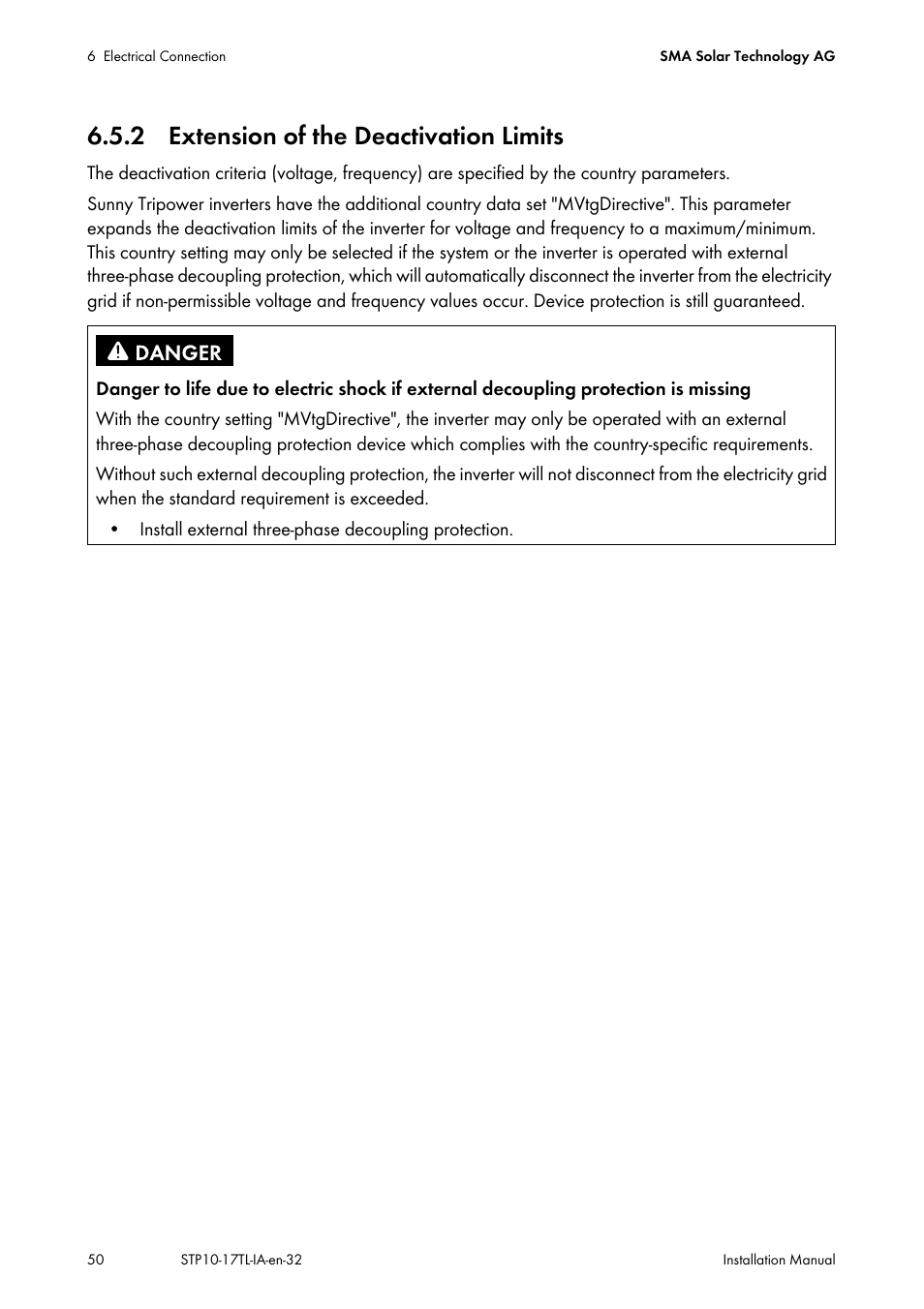 2 extension of the deactivation limits | SMA STP 10000TL-10 Installation User Manual | Page 50 / 116