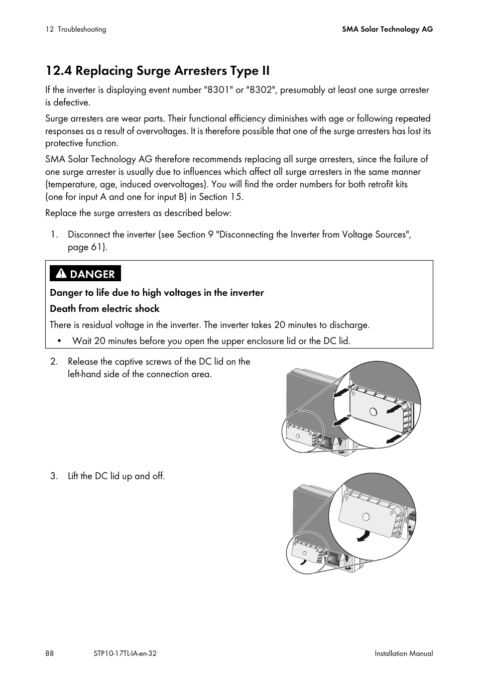 4 replacing surge arresters type ii | SMA STP 10000TL-10 Installation User Manual | Page 88 / 116