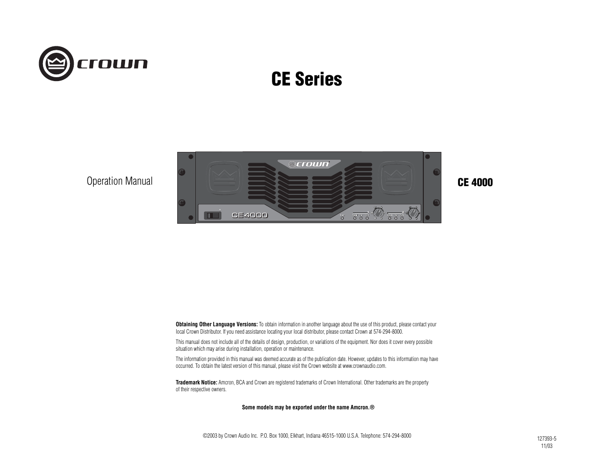Crown Audio ce 4000 User Manual | 24 pages