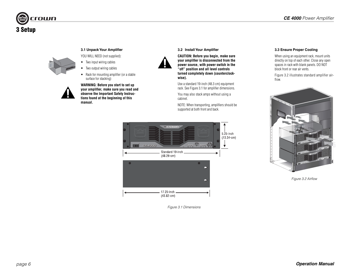 3 setup | Crown Audio ce 4000 User Manual | Page 6 / 24