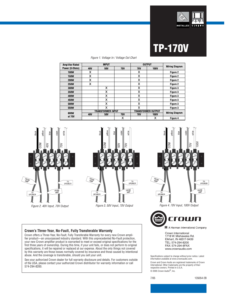 Tp-170v | Crown Audio TP-170V User Manual | Page 2 / 2