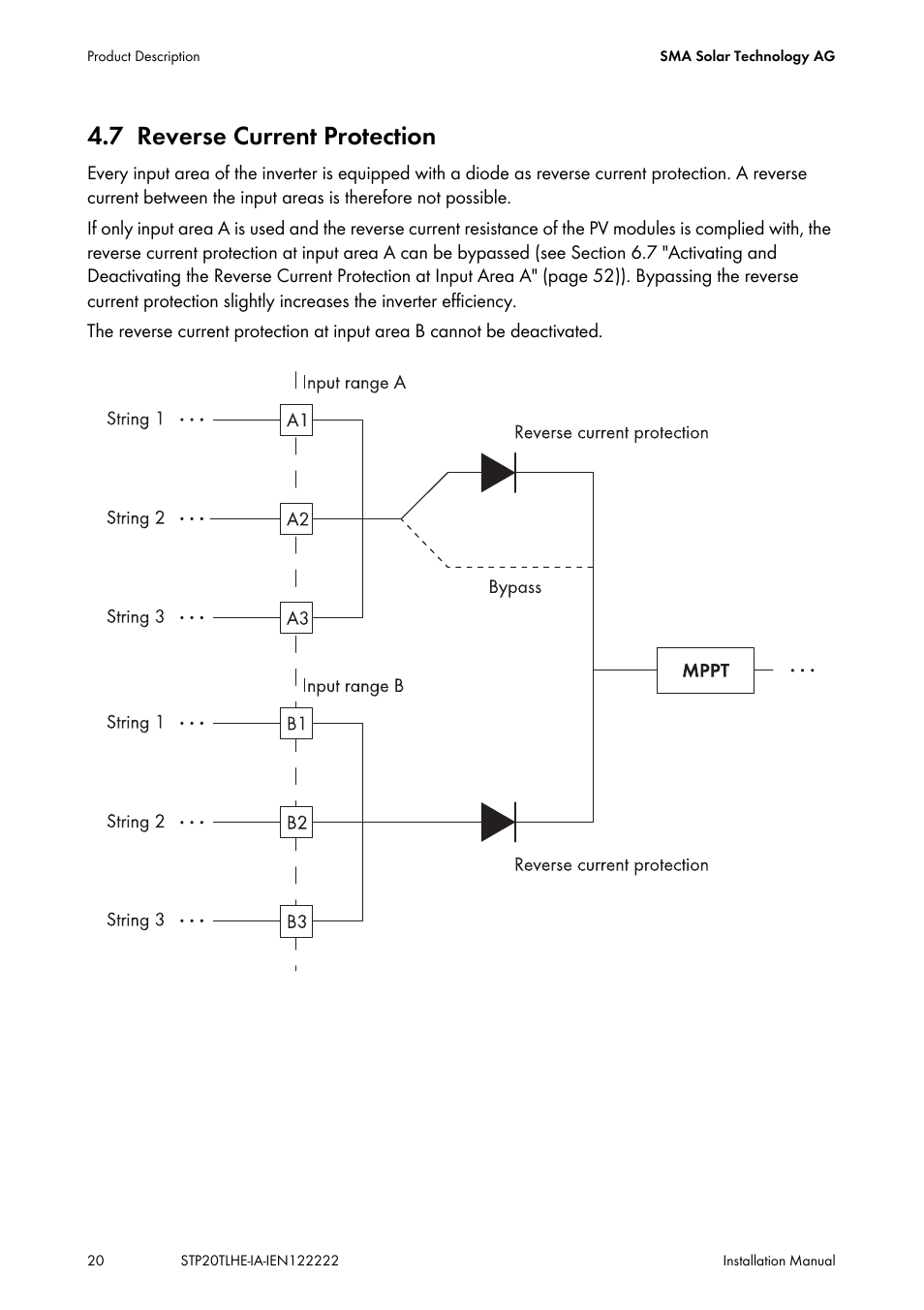 7 reverse current protection, Reverse current protection | SMA STP 15000TL Installation User Manual | Page 20 / 96