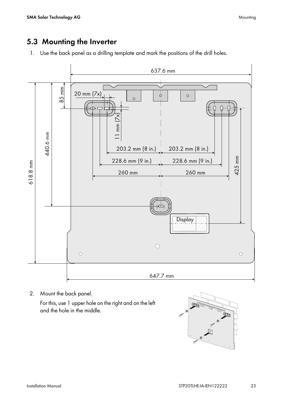 3 mounting the inverter, Mounting the inverter | SMA STP 15000TL Installation User Manual | Page 23 / 96