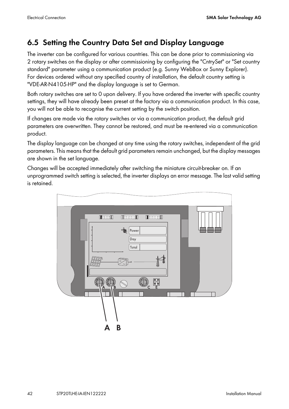 Setting the country data set and display language | SMA STP 15000TL Installation User Manual | Page 42 / 96