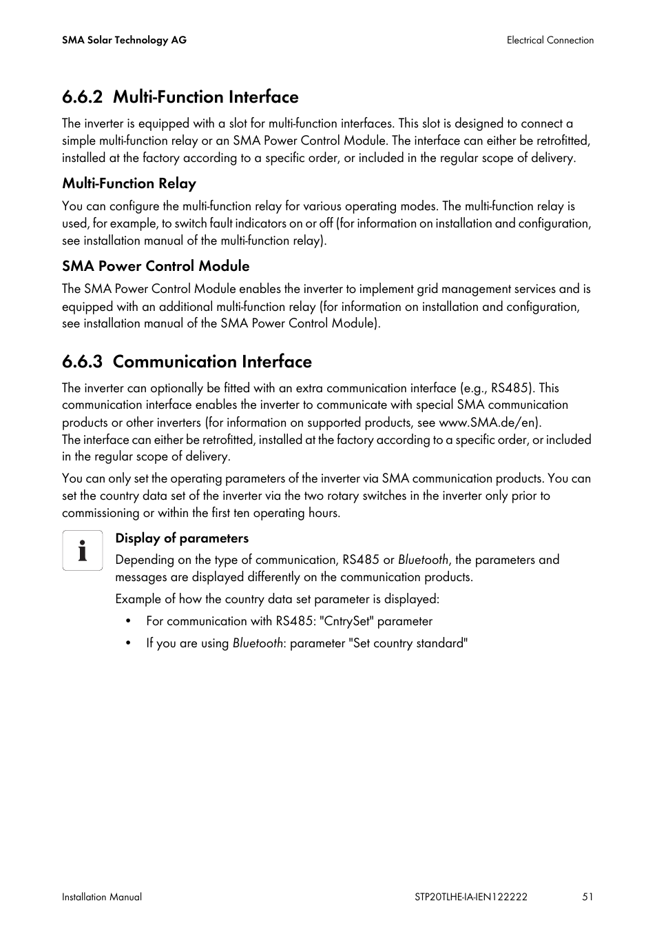 2 multi-function interface, 3 communication interface, Multi-function interface | Communication interface | SMA STP 15000TL Installation User Manual | Page 51 / 96