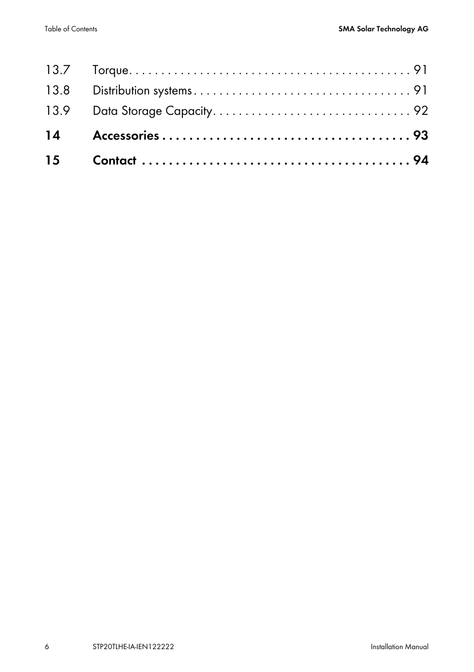 SMA STP 15000TL Installation User Manual | Page 6 / 96