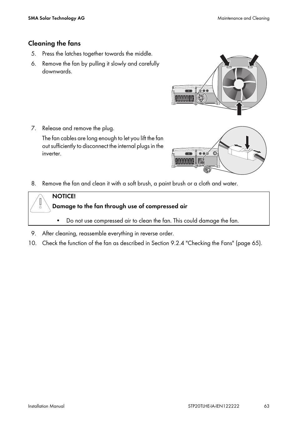 Cleaning the fans | SMA STP 15000TL Installation User Manual | Page 63 / 96