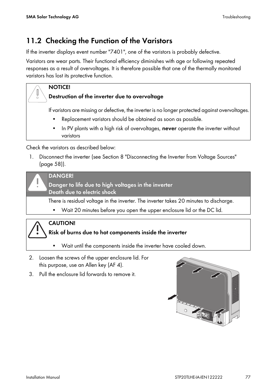 2 checking the function of the varistors, Checking the function of the varistors | SMA STP 15000TL Installation User Manual | Page 77 / 96