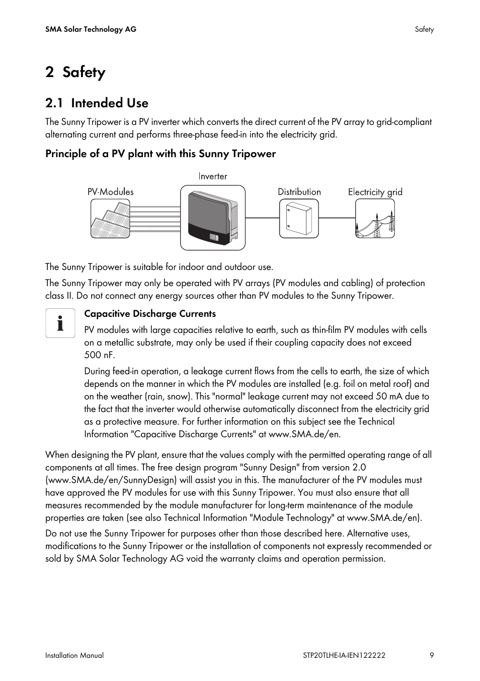 2 safety, 1 intended use, Safety | Intended use | SMA STP 15000TL Installation User Manual | Page 9 / 96