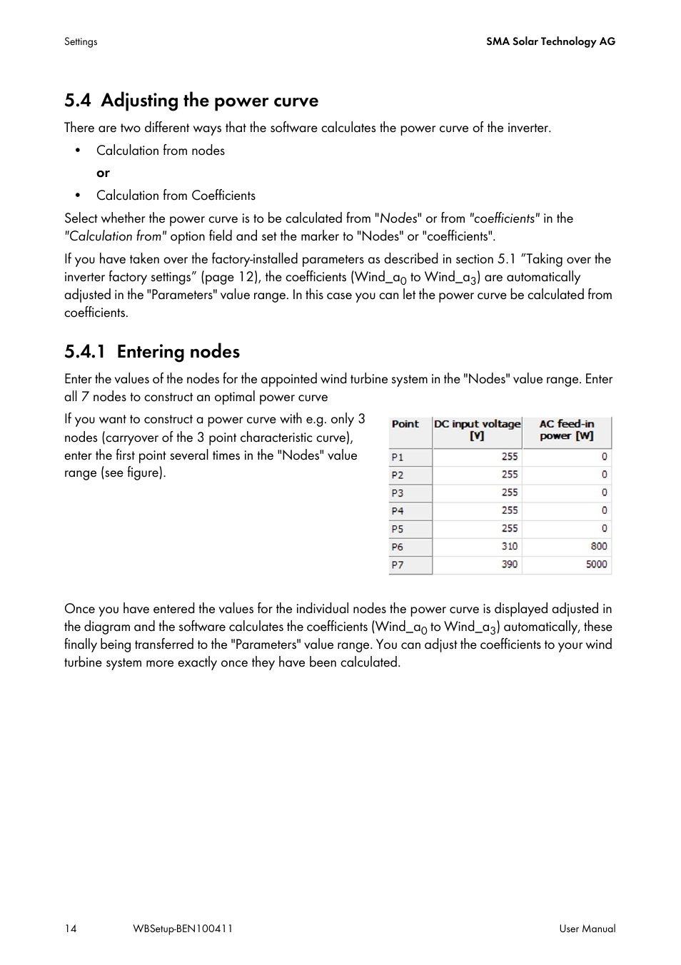 4 adjusting the power curve, 1 entering nodes, Adjusting the power curve | Entering nodes | SMA WINDY BOY User Manual | Page 14 / 22