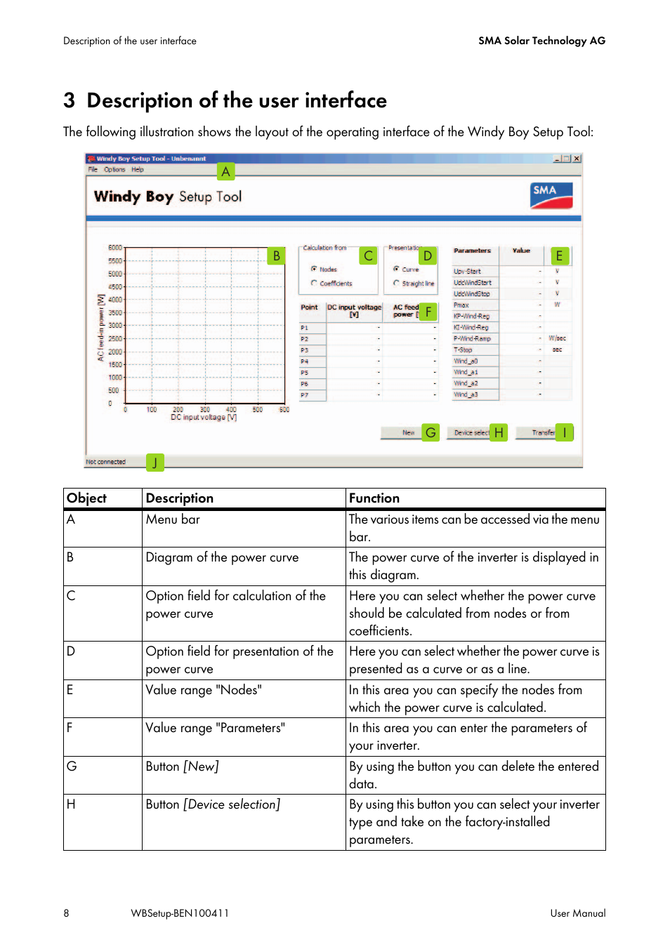 3 description of the user interface, Description of the user interface | SMA WINDY BOY User Manual | Page 8 / 22