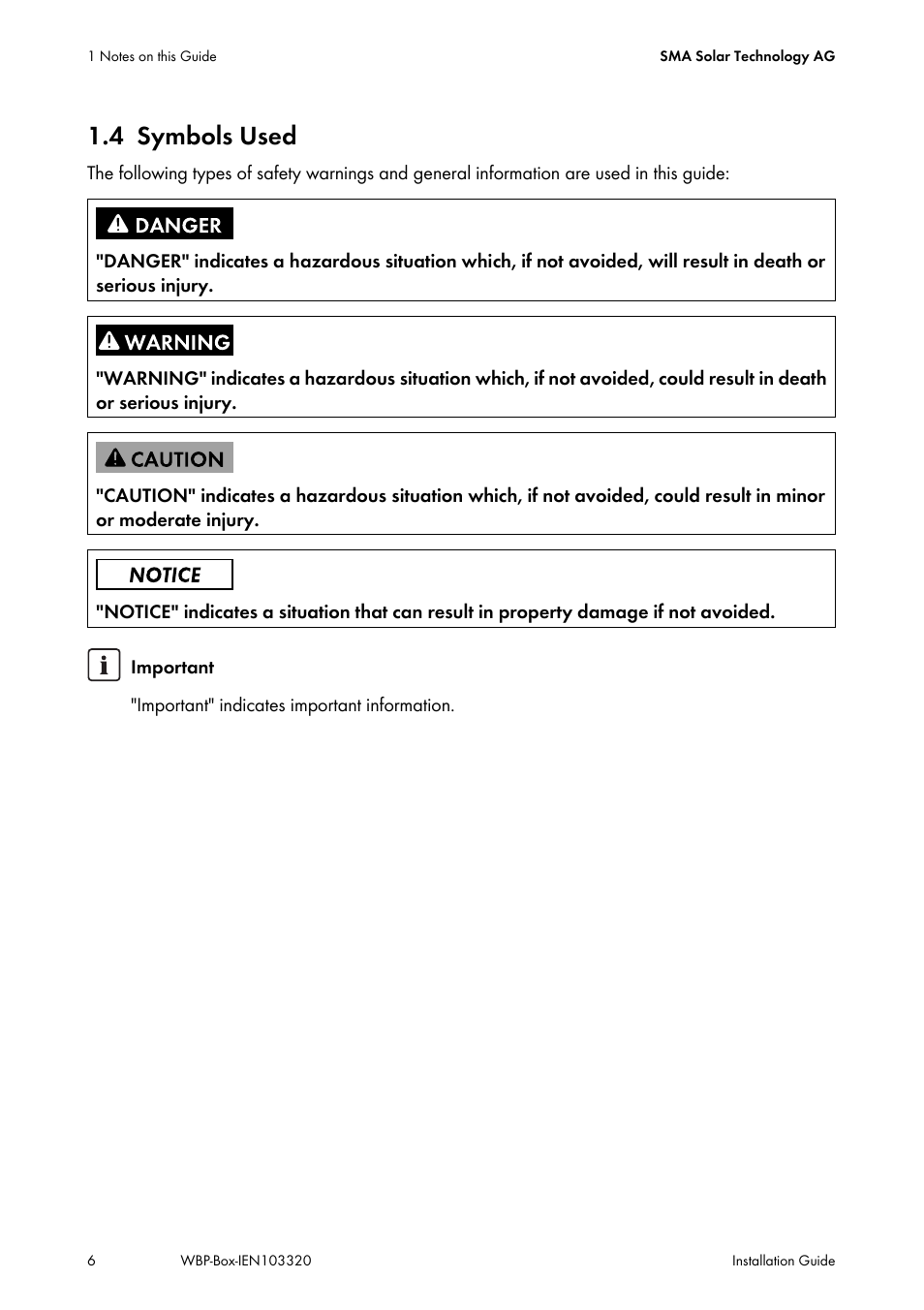 4 symbols used, Symbols used | SMA WBP-Box User Manual | Page 6 / 28