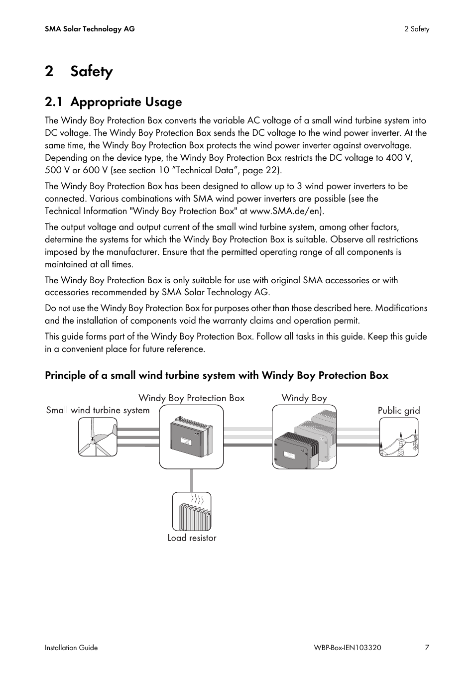 2 safety, 1 appropriate usage, Safety | Appropriate usage | SMA WBP-Box User Manual | Page 7 / 28