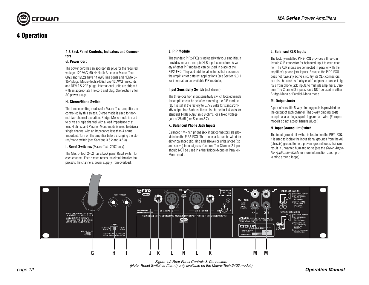 4 operation | Crown Audio MA-1202 User Manual | Page 12 / 36
