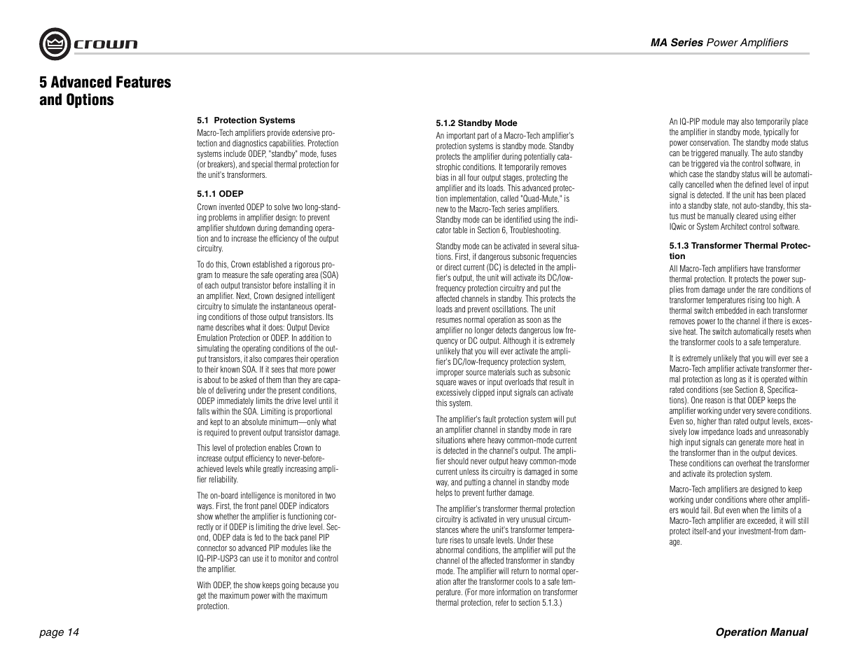 5 advanced features and options | Crown Audio MA-1202 User Manual | Page 14 / 36