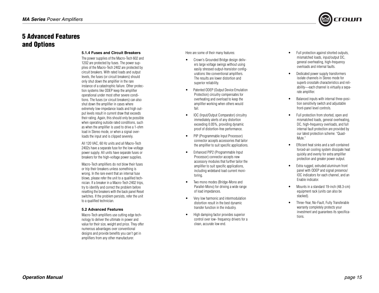 5 advanced features and options | Crown Audio MA-1202 User Manual | Page 15 / 36