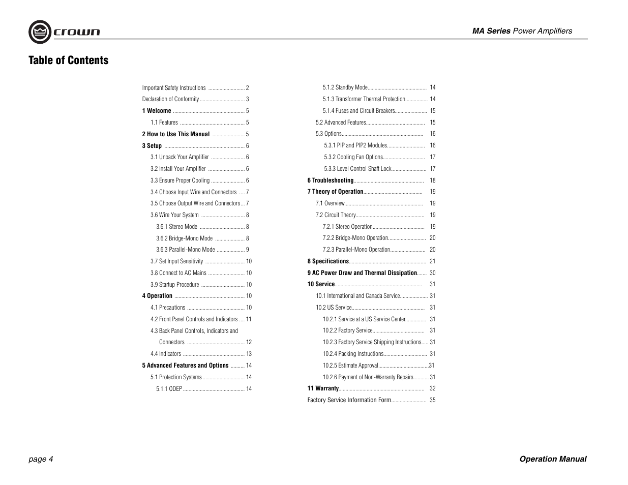 Crown Audio MA-1202 User Manual | Page 4 / 36