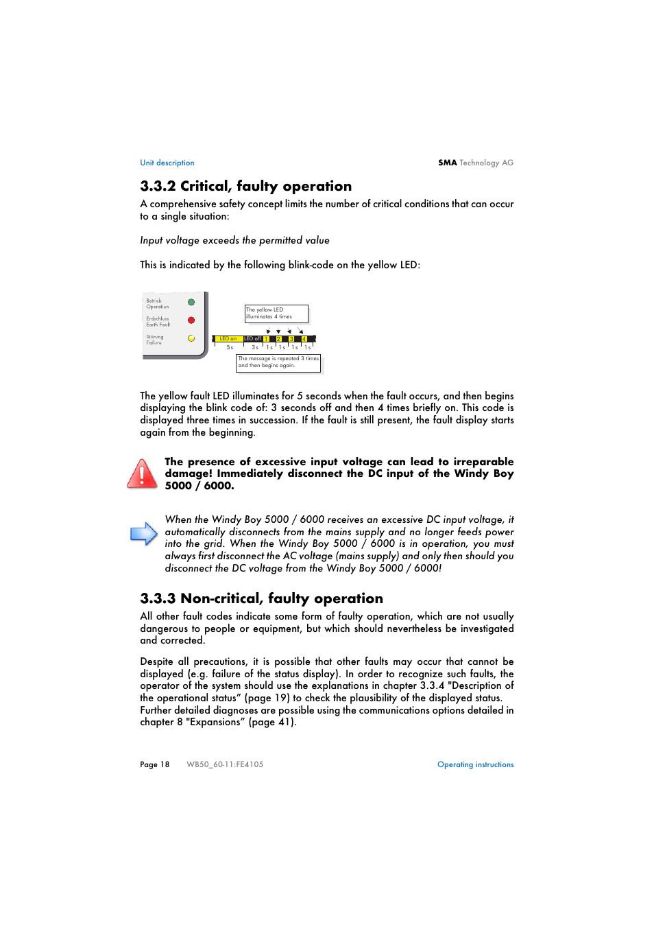 2 critical, faulty operation, 3 non-critical, faulty operation, Critical, faulty operation | Non-critical, faulty operation | SMA WB 5000 User Manual | Page 18 / 70