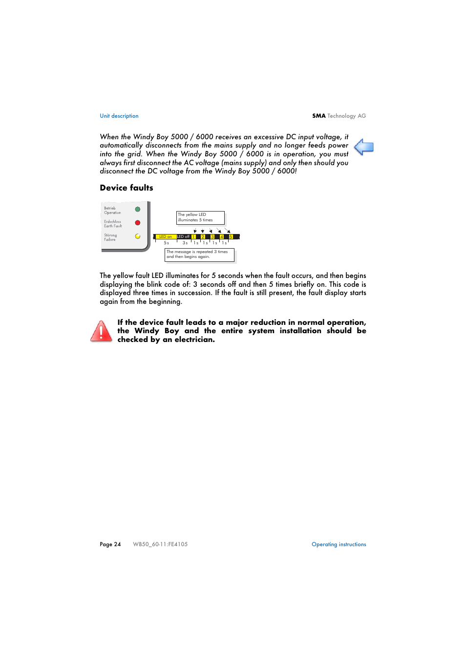 Device faults | SMA WB 5000 User Manual | Page 24 / 70