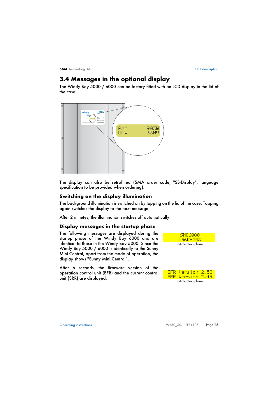 4 messages in the optional display, Messages in the optional display | SMA WB 5000 User Manual | Page 25 / 70