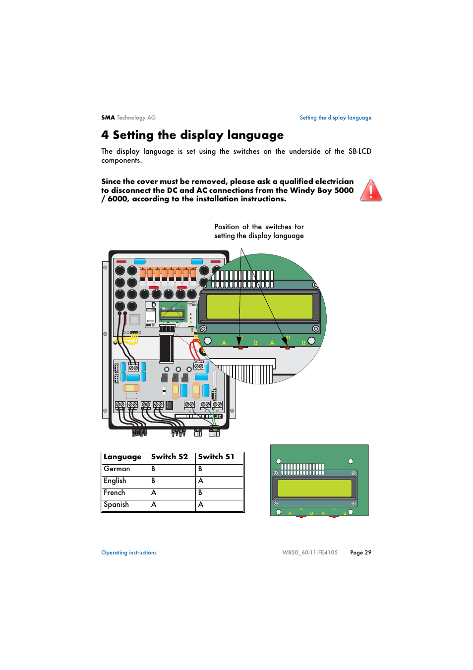 4 setting the display language, Setting the display language | SMA WB 5000 User Manual | Page 29 / 70