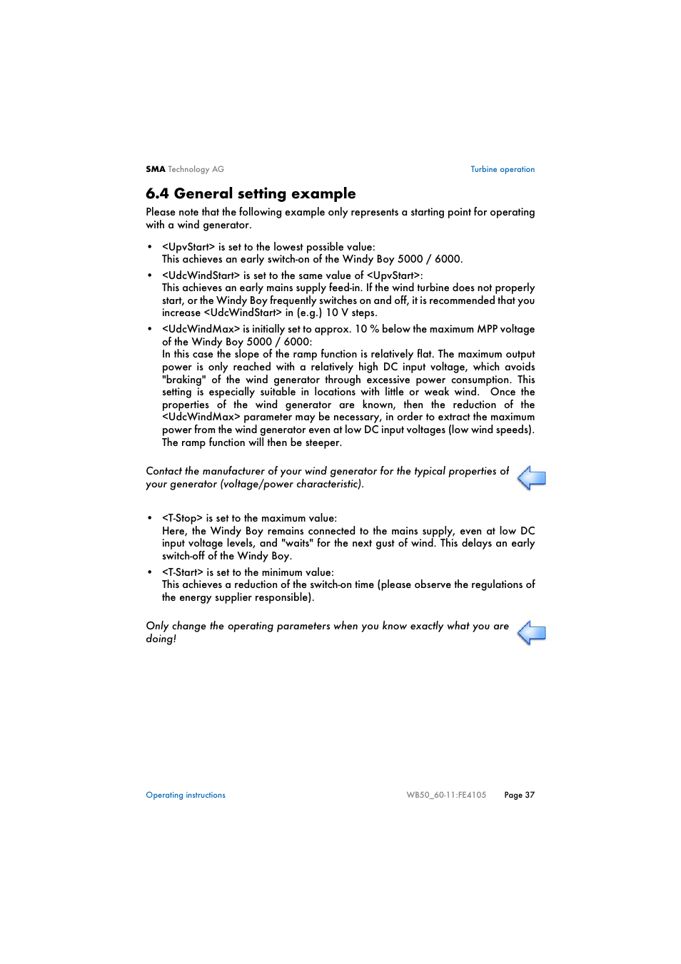 4 general setting example, General setting example | SMA WB 5000 User Manual | Page 37 / 70