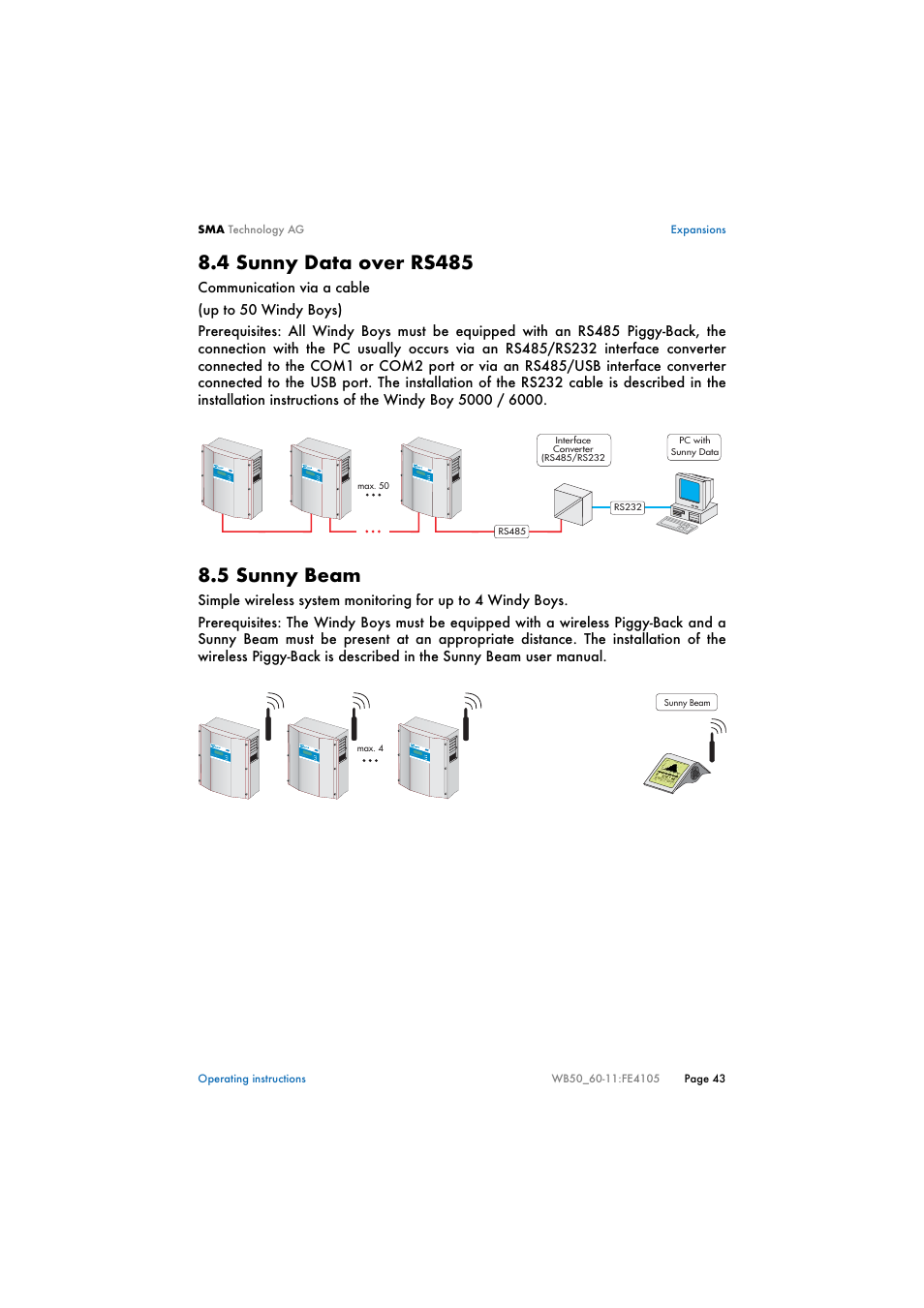 4 sunny data over rs485, 5 sunny beam, Sunny data over rs485 | Sunny beam | SMA WB 5000 User Manual | Page 43 / 70