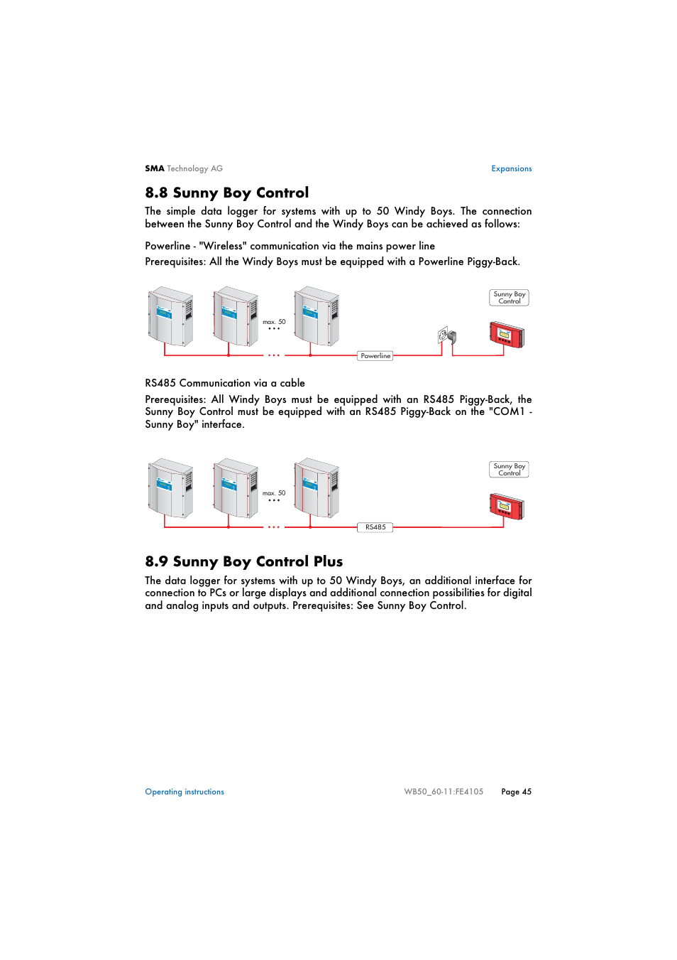 8 sunny boy control, 9 sunny boy control plus, Sunny boy control | Sunny boy control plus | SMA WB 5000 User Manual | Page 45 / 70