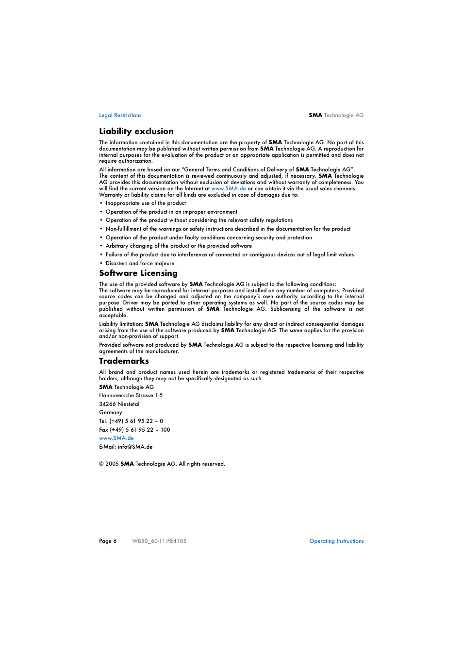 SMA WB 5000 User Manual | Page 6 / 70