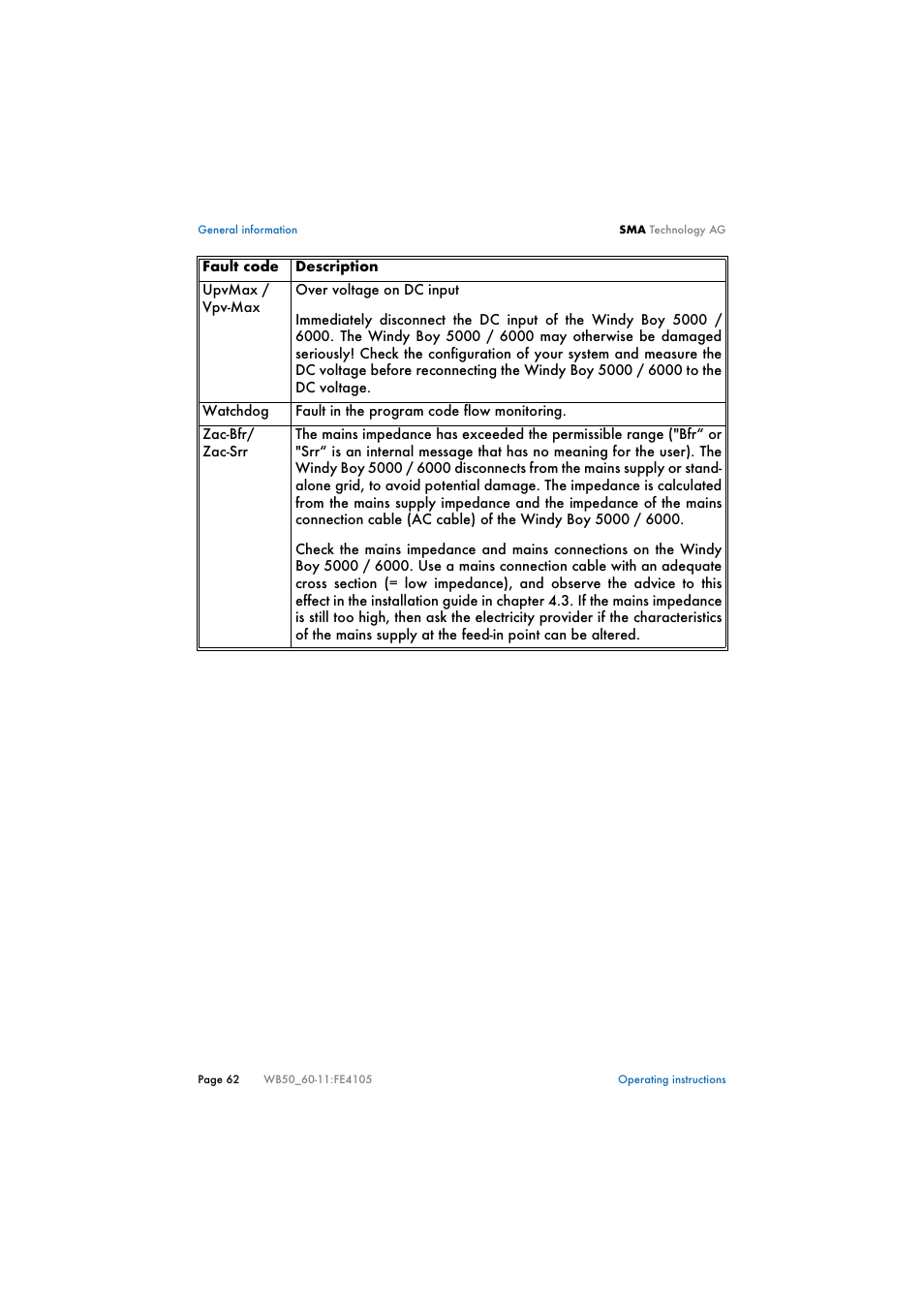 SMA WB 5000 User Manual | Page 62 / 70