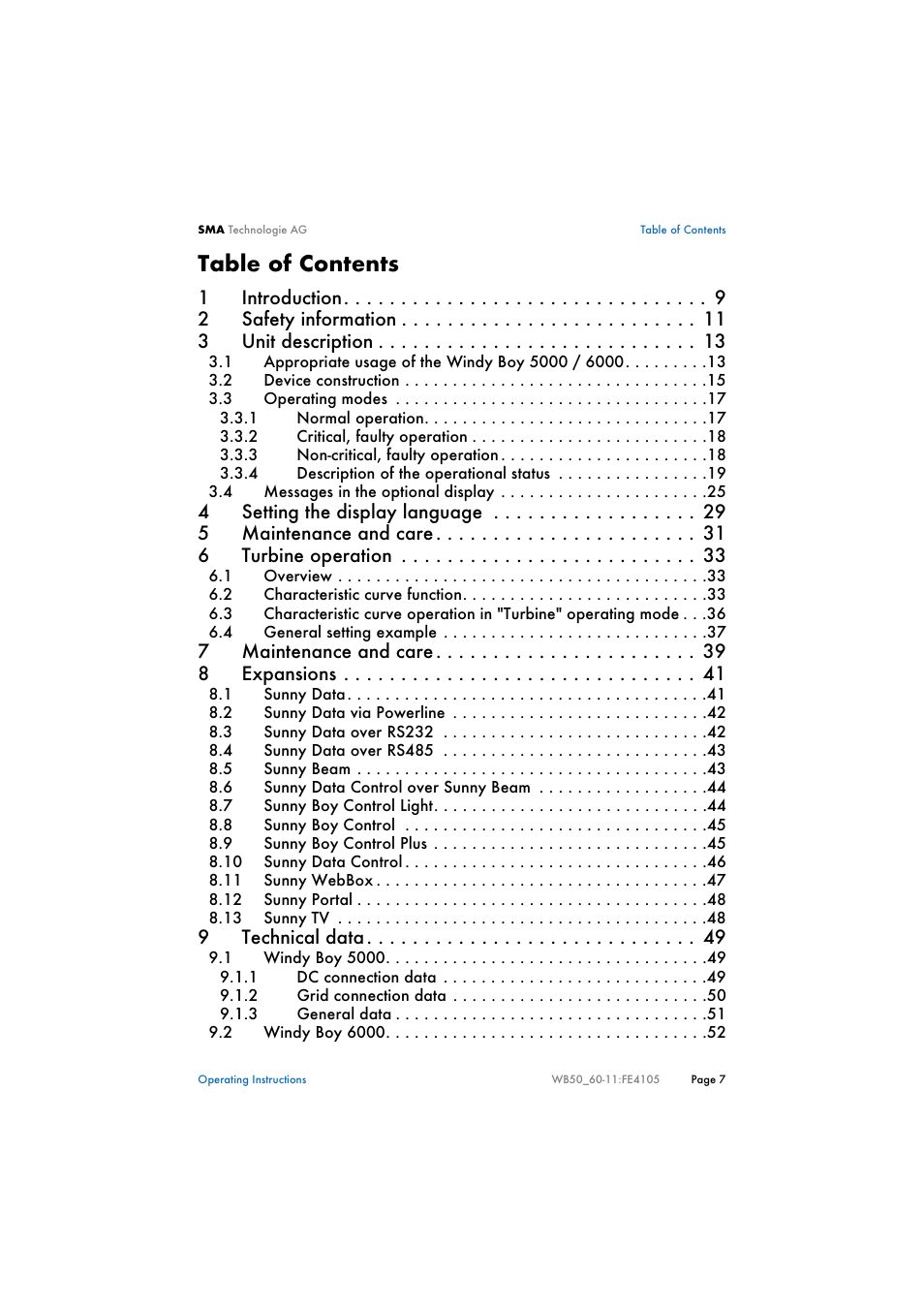 SMA WB 5000 User Manual | Page 7 / 70