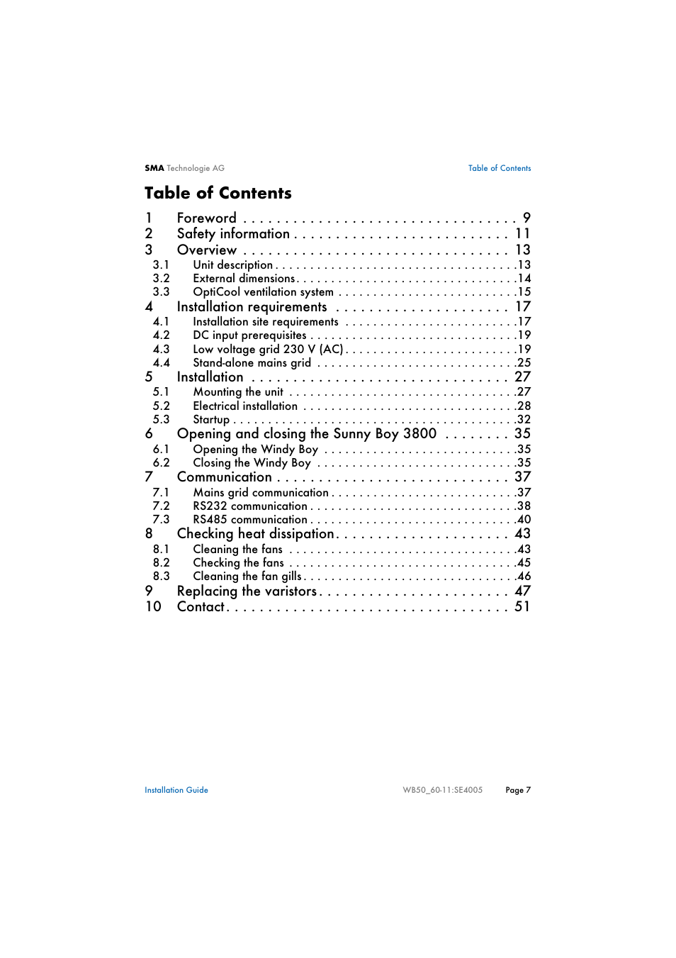 SMA WB 5000 Installation User Manual | Page 7 / 54